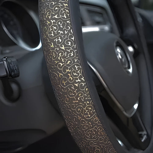 Carved ice silk steering wheel cover in blue on black colour for 38cm diameter steering wheel