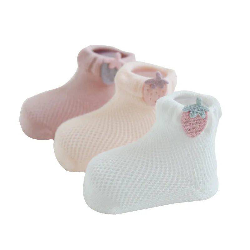 Newborn cotton summer mesh socks for babies 0-5 years, available in multiple colour styles and sizes