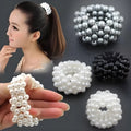 Fashion handmade beaded hair rope with imitation pearl beads in four colours black pink silver white