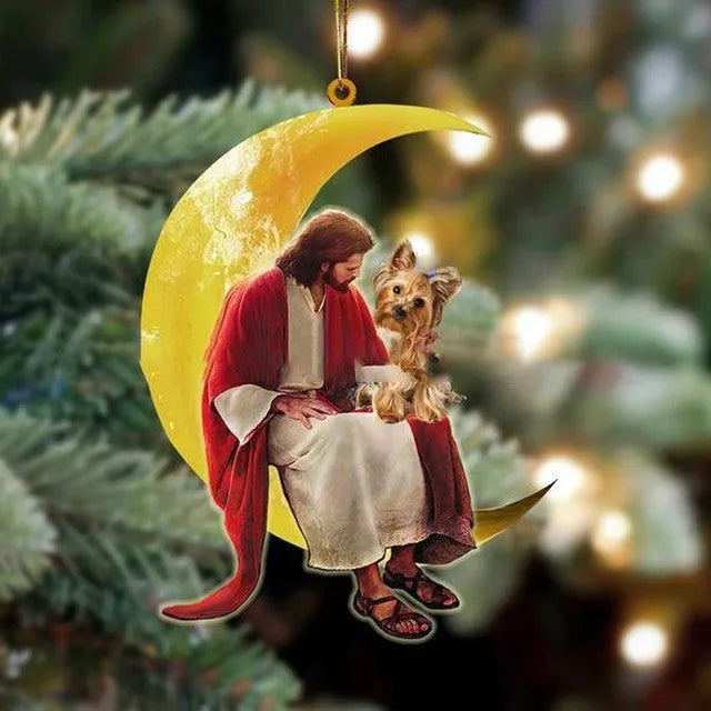 Acrylic flat mini moon Christmas pendant with rope for car interior decoration, cartoon style, 8 colours