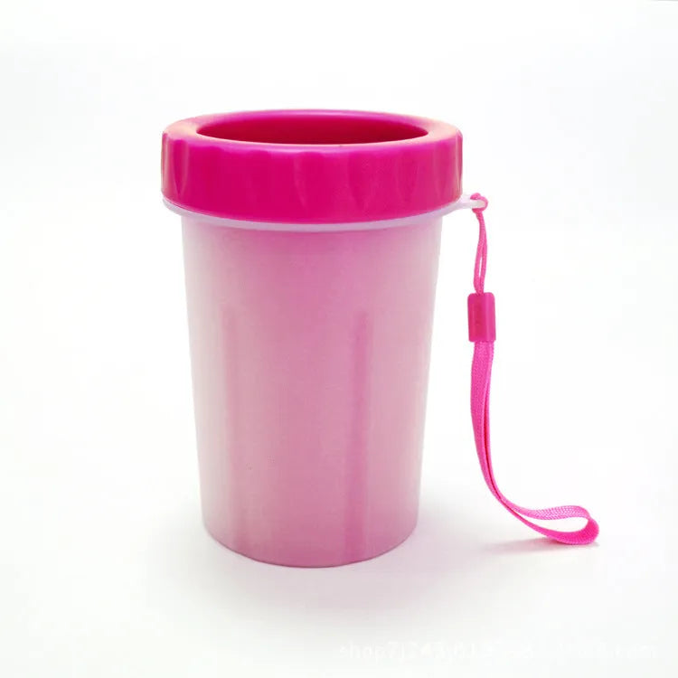 Dog paw cleaner with soft silicone bristles, flat bottle mouth, BPA free, pink blue green, S L