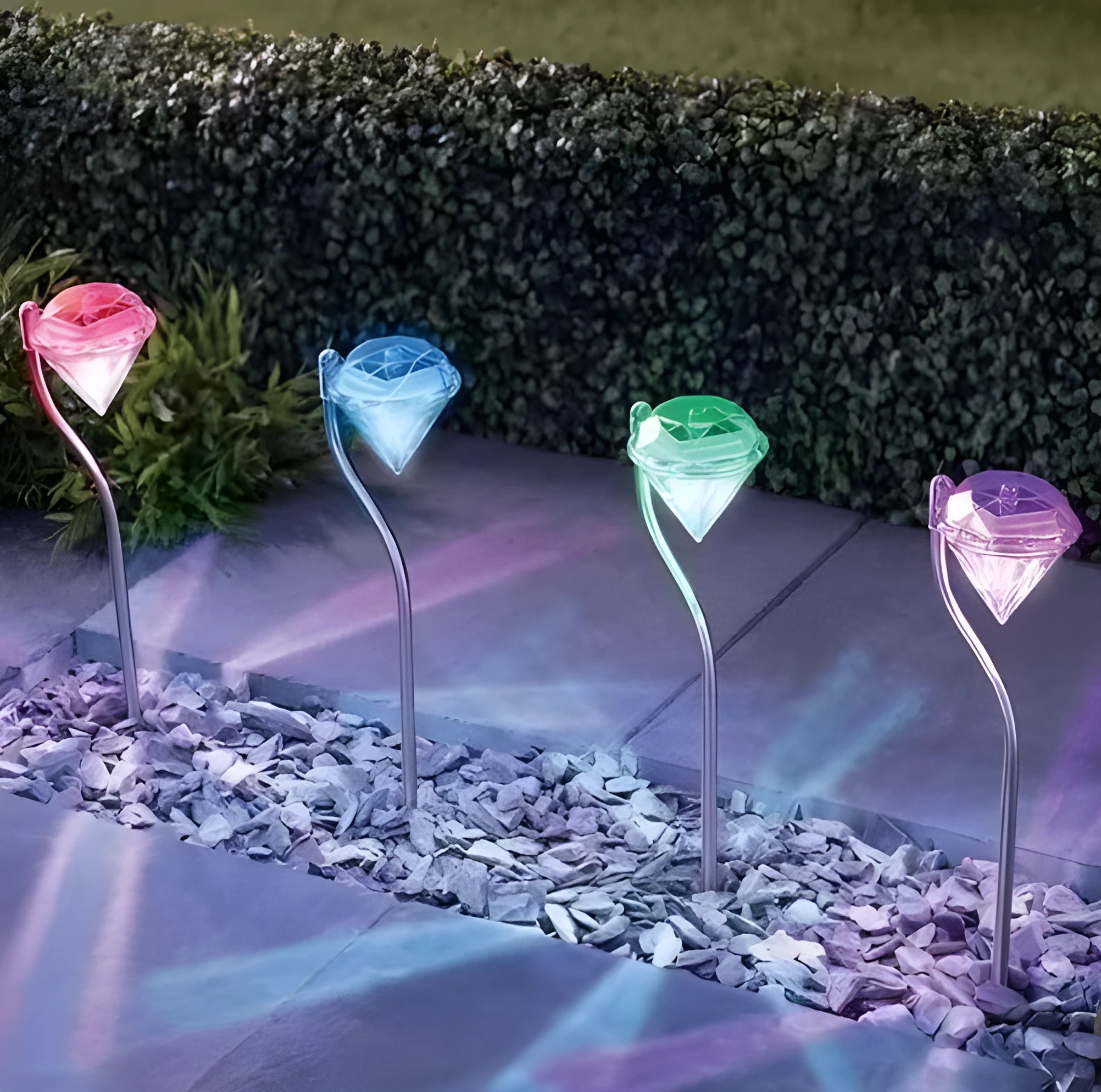 Solar powered diamond shaped garden LED light with solar panel for outdoor automatic evening illumination