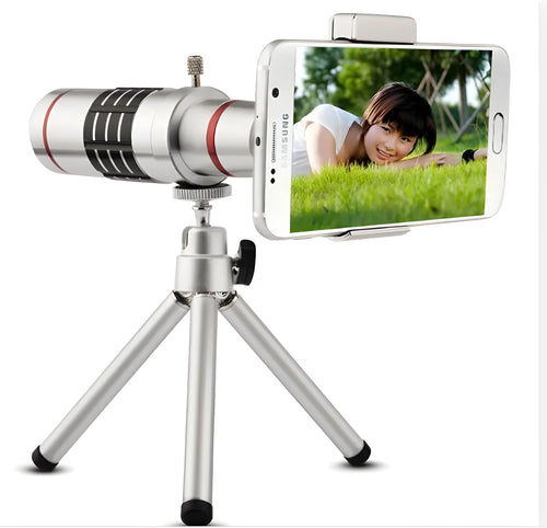 White 18x zoom optical telescope lens with 31mm diameter and 800m field of view on neutral background