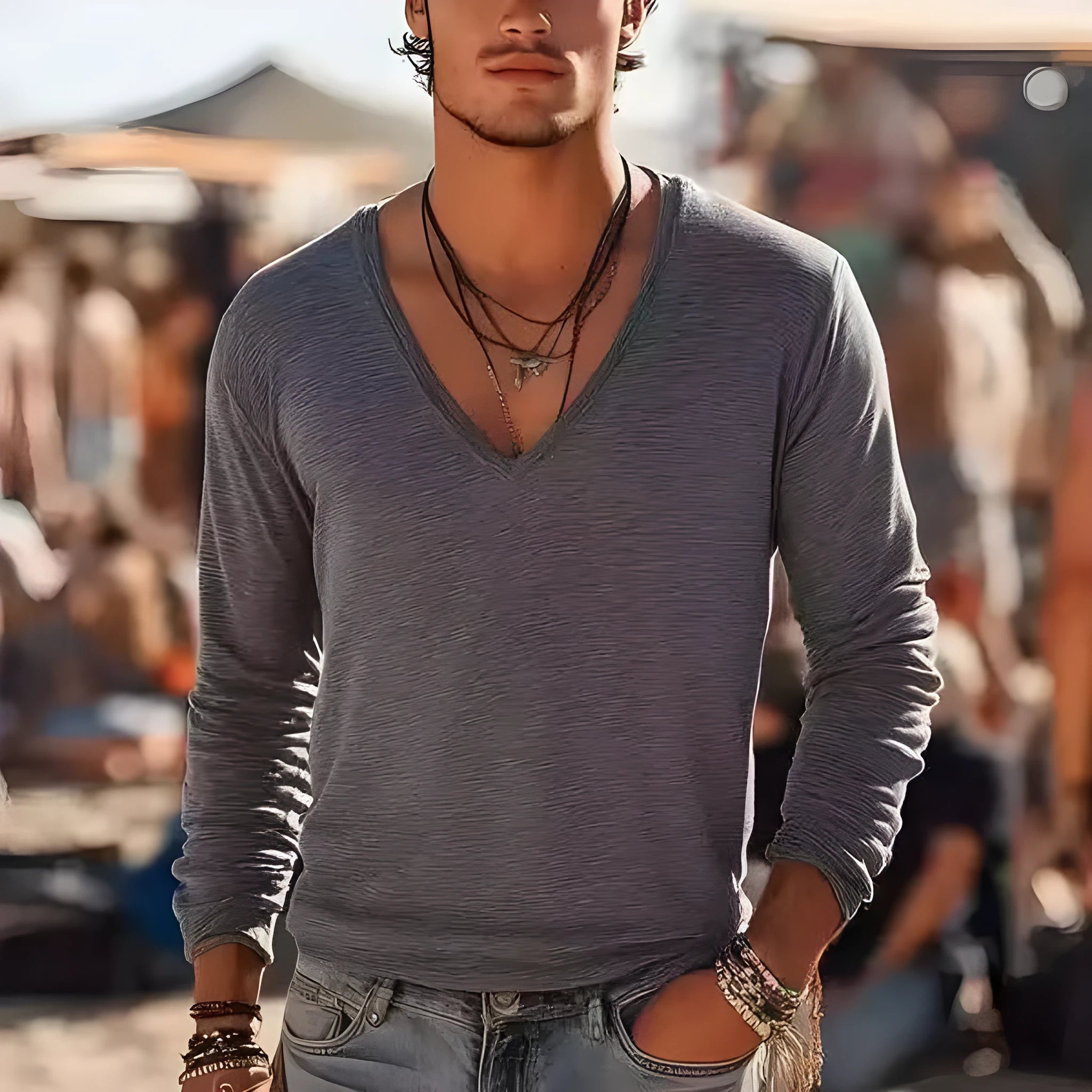 Men's long sleeve t-shirt autumn winter gray digital print sports top
