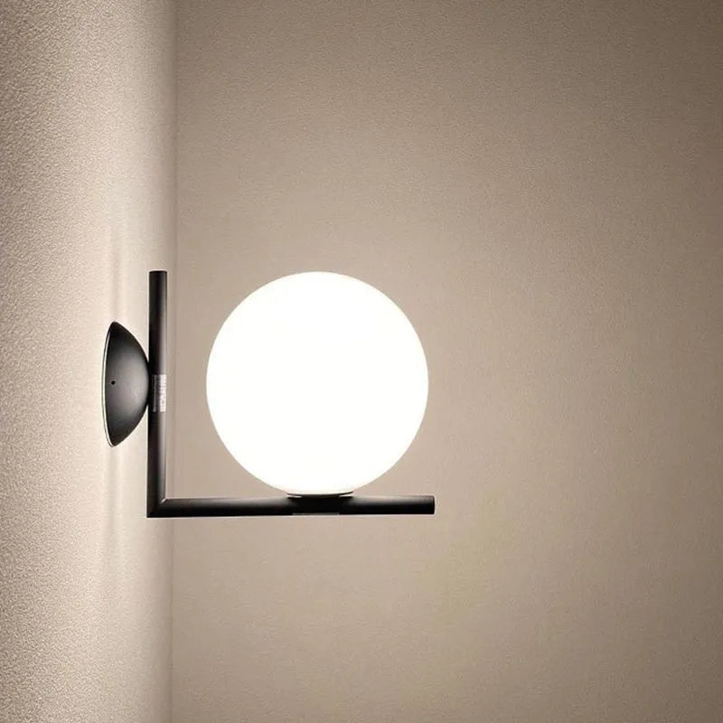 Glass wall lamp in brass finish for bedroom bedside corridor lighting Nordic style 220V