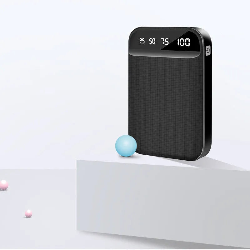 Mini portable power bank in black, blue, pink, or white with multiple USB ports.