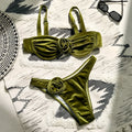 Women's green 3D floral swimsuit with high elasticity and briefs cut for swimming and fitness