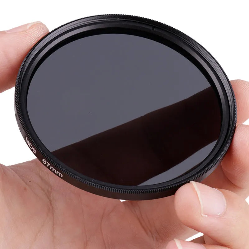 ND8 camera filter with slim aviation aluminium frame on a camera lens
