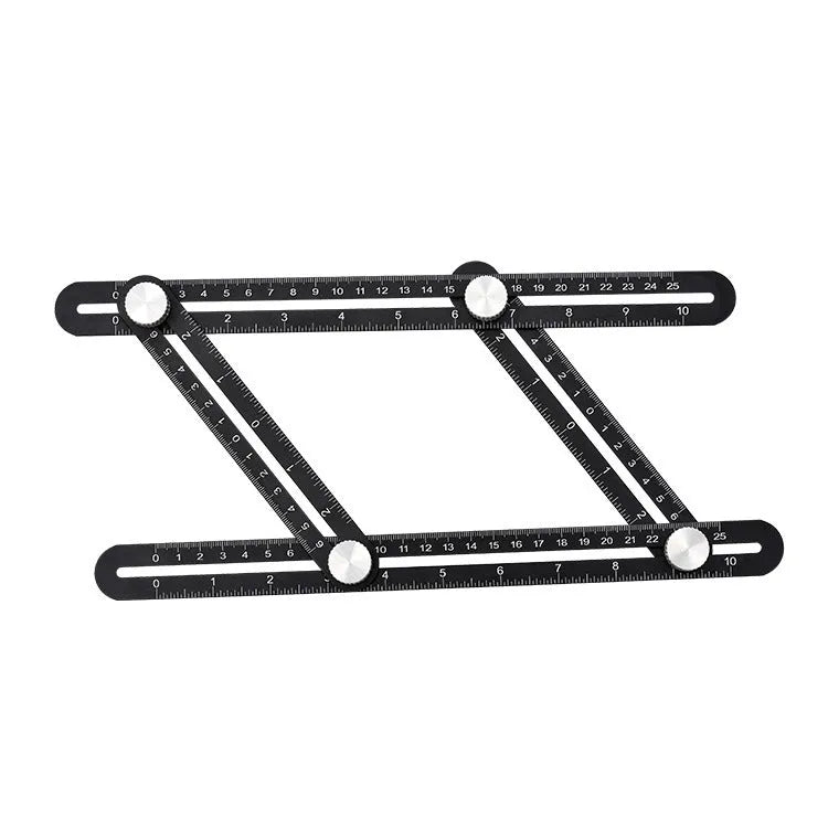 Four-sided aluminium alloy ruler template tool with 1 mm accuracy, measuring inches and centimetres for marking shapes and angles