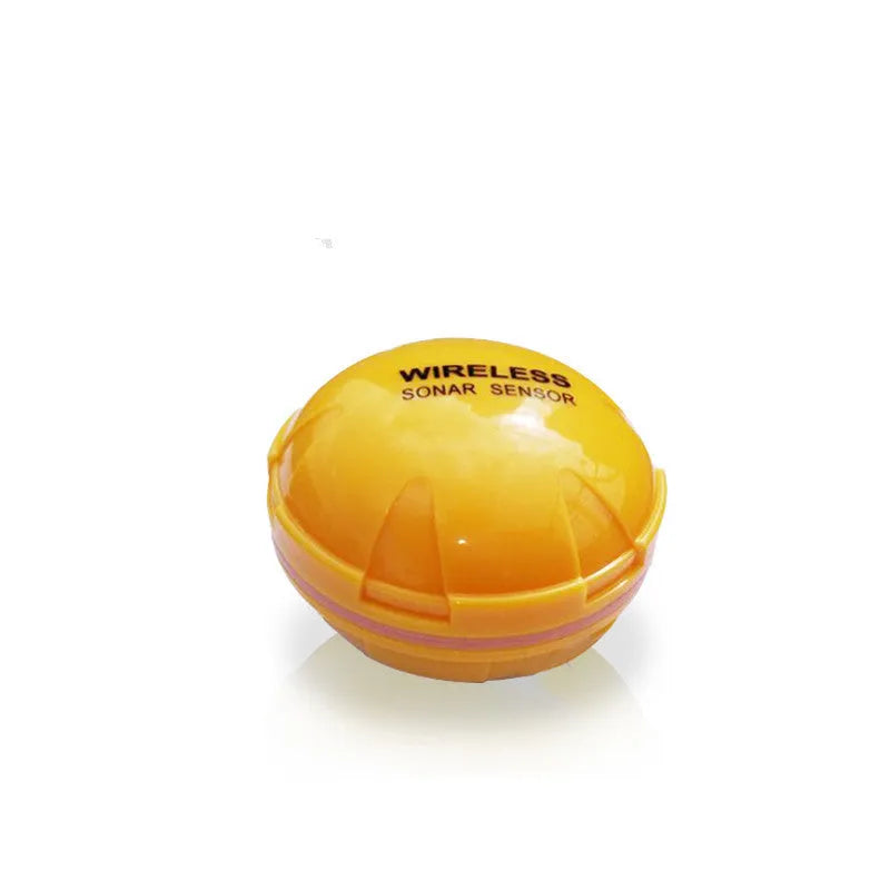 Yellow wireless sonar fish finder with compact 68x68x50cm housing for handheld use