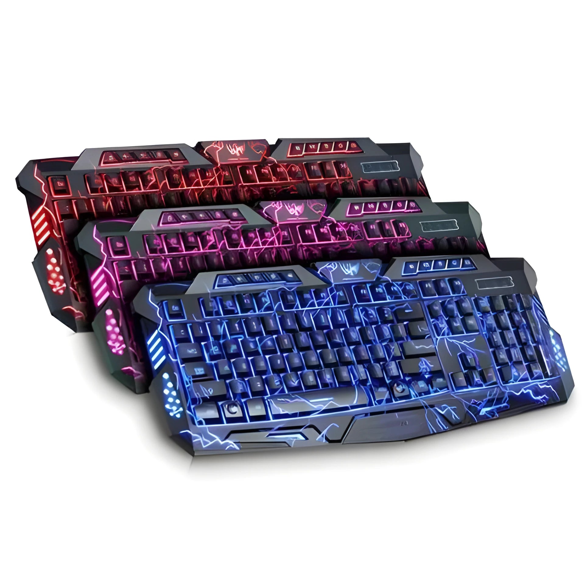 3-colour LED gaming keyboard M200 with blue purple red backlight, black, ergonomic S-shape