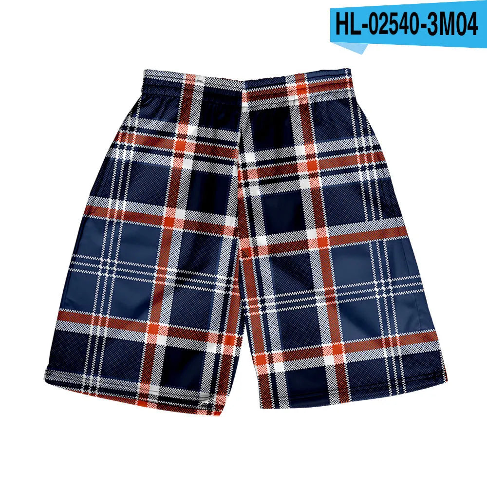 Men's straight-leg plaid casual shorts in polyester fabric, available in multiple colours.