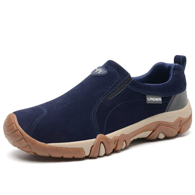 Men's plus size casual shoe in suede with mesh lining and soft rubber sole, shown in grey colour.