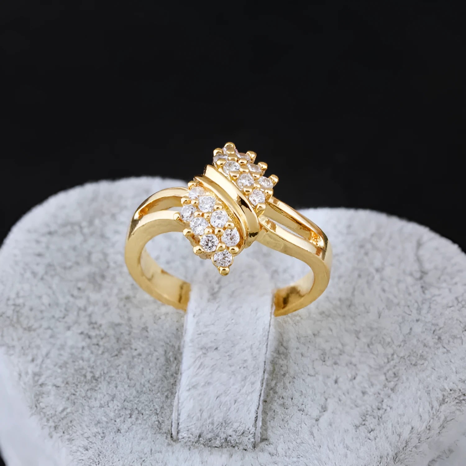 Girls fashion Korean style gold-coloured copper zircon ring on white background