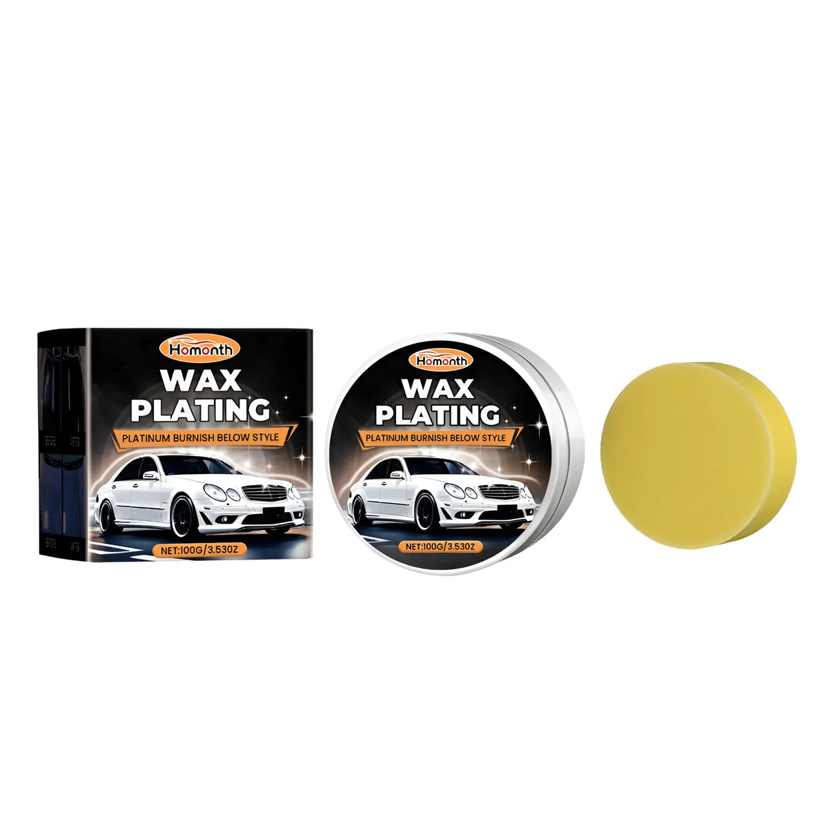 Car scratch repair wax brightener 100g block with 6.5cm sponge and packaging box in black