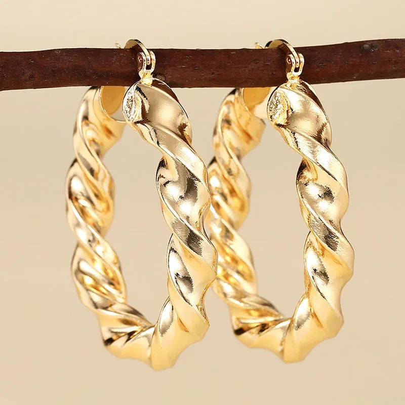 Copper geometric drop ear clip earring for women, electroplated finish, ring and line design