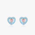 S925 sterling silver heart-shaped stud earrings with colourful zircon mosaic and epoxy accents on silver background