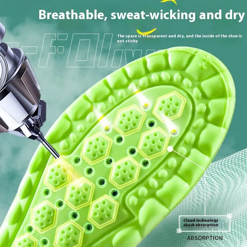 Green PU air cushion sports insoles with argy wormwood, shown at 280mm length.