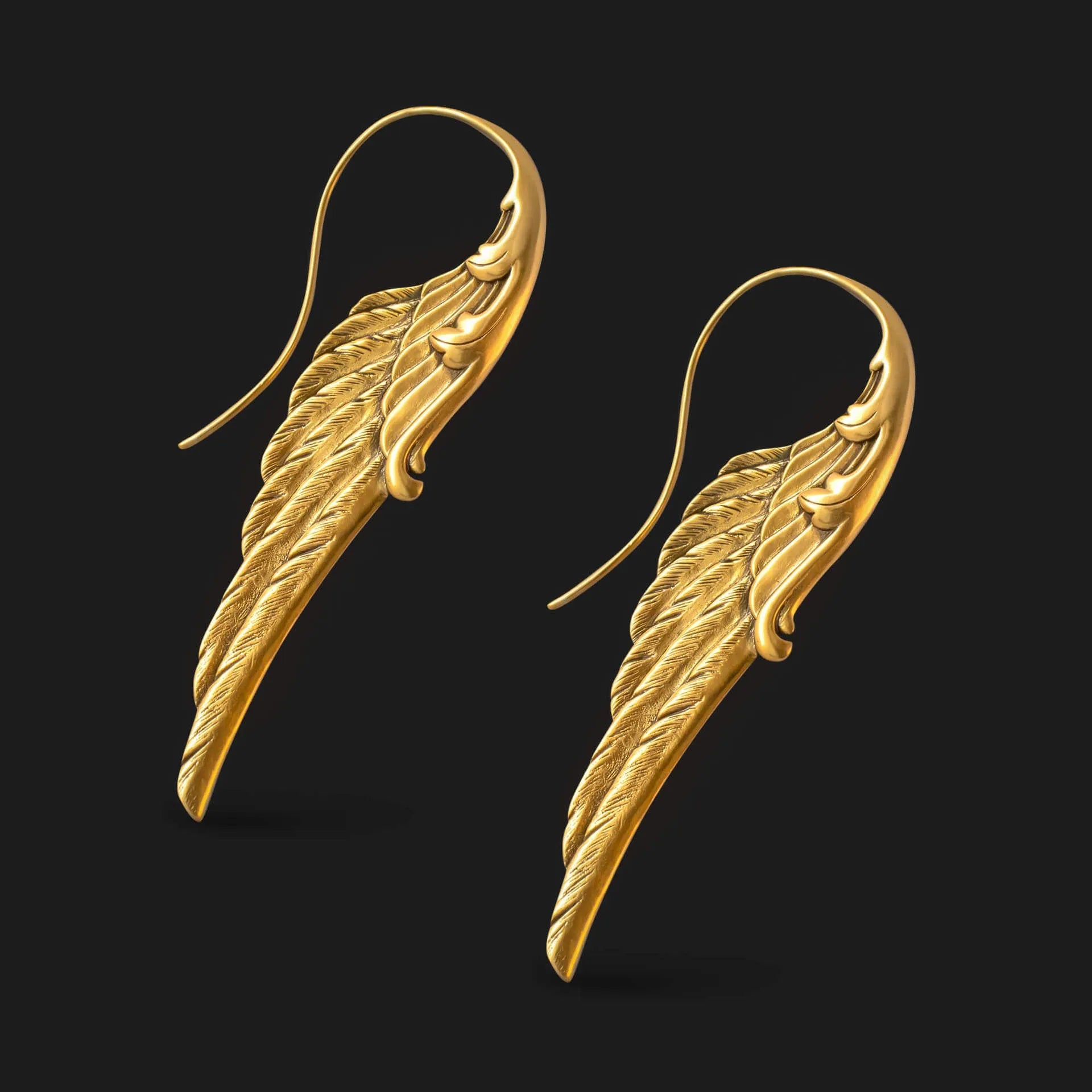 Fashion exaggerated angel wings pendant earrings in antique silver alloy with electroplated finish