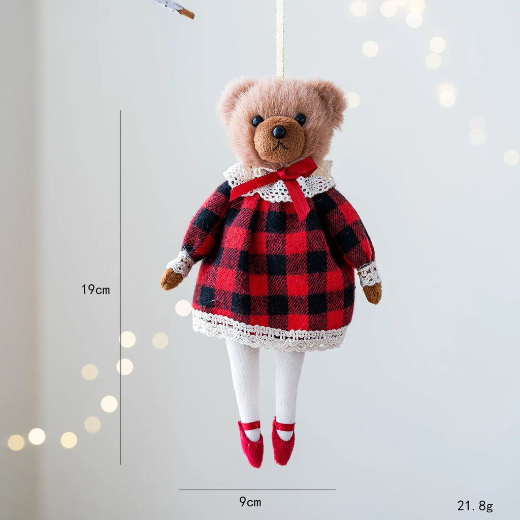 Cotton plaid fabric plush bear dolls in gentleman and princess bear cartoon designs