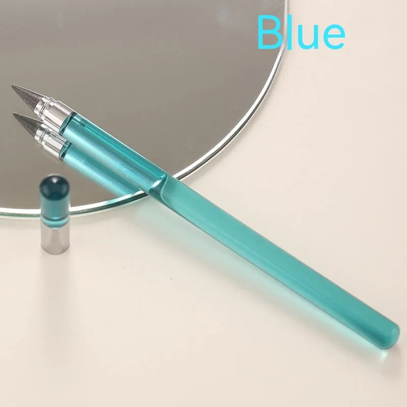 Transparent acrylic mechanical pencil with alloy pen head showing coloured refills