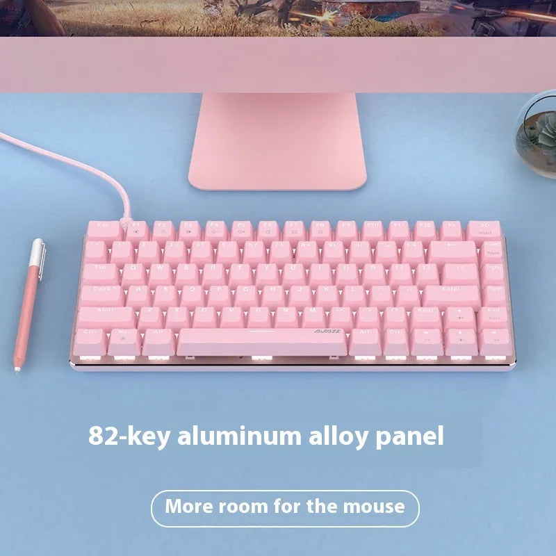 82-key mechanical gaming keyboard with RGB backlight on metal frame