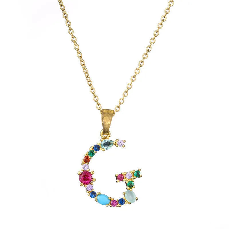 Copper micro-set zirconium English letter initial pendant with matching chain, light luxury style