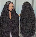 A long curly synthetic lace front wig in black on a small roll wound tube afro base.