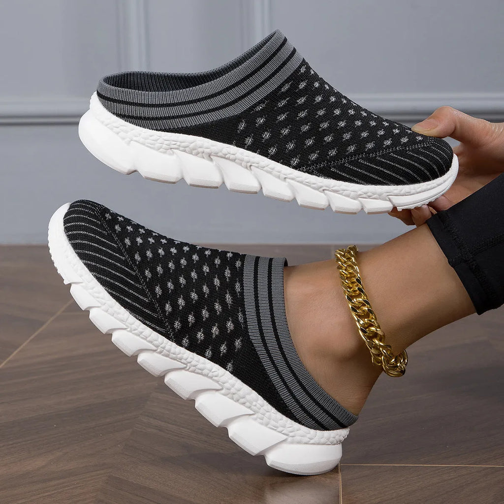 Women's Flyknit slip-on shoes with striped pattern and hollowed-out design in black colour