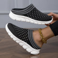 Women's Flyknit slip-on shoes with striped pattern and hollowed-out design in black colour