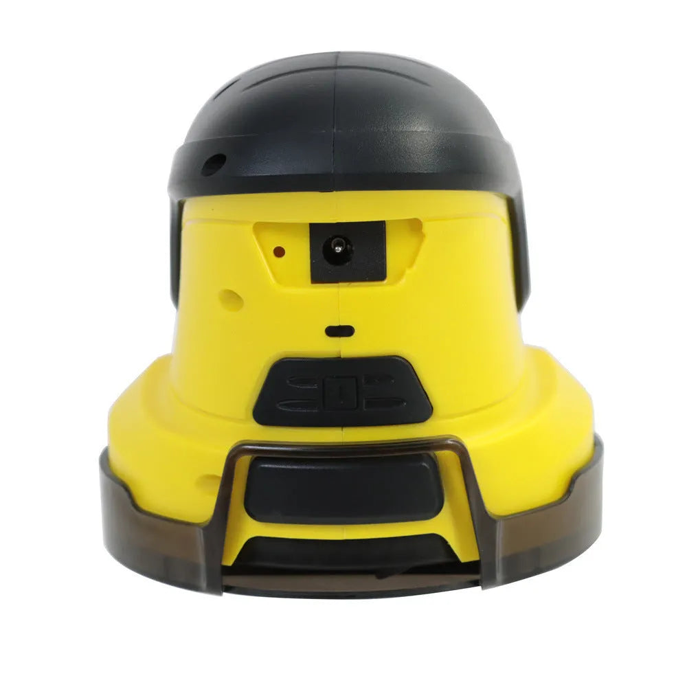 Yellow cordless electric car ice scraper with USB charging cable on a frosty car windscreen.