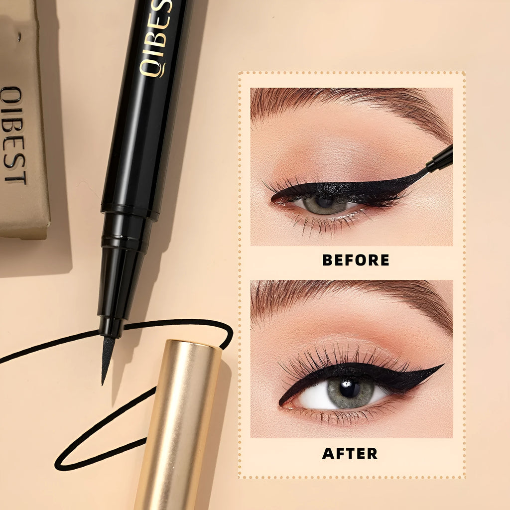 Black liquid eyeliner pen with sweat-proof quick-drying formula and fine tip applicator