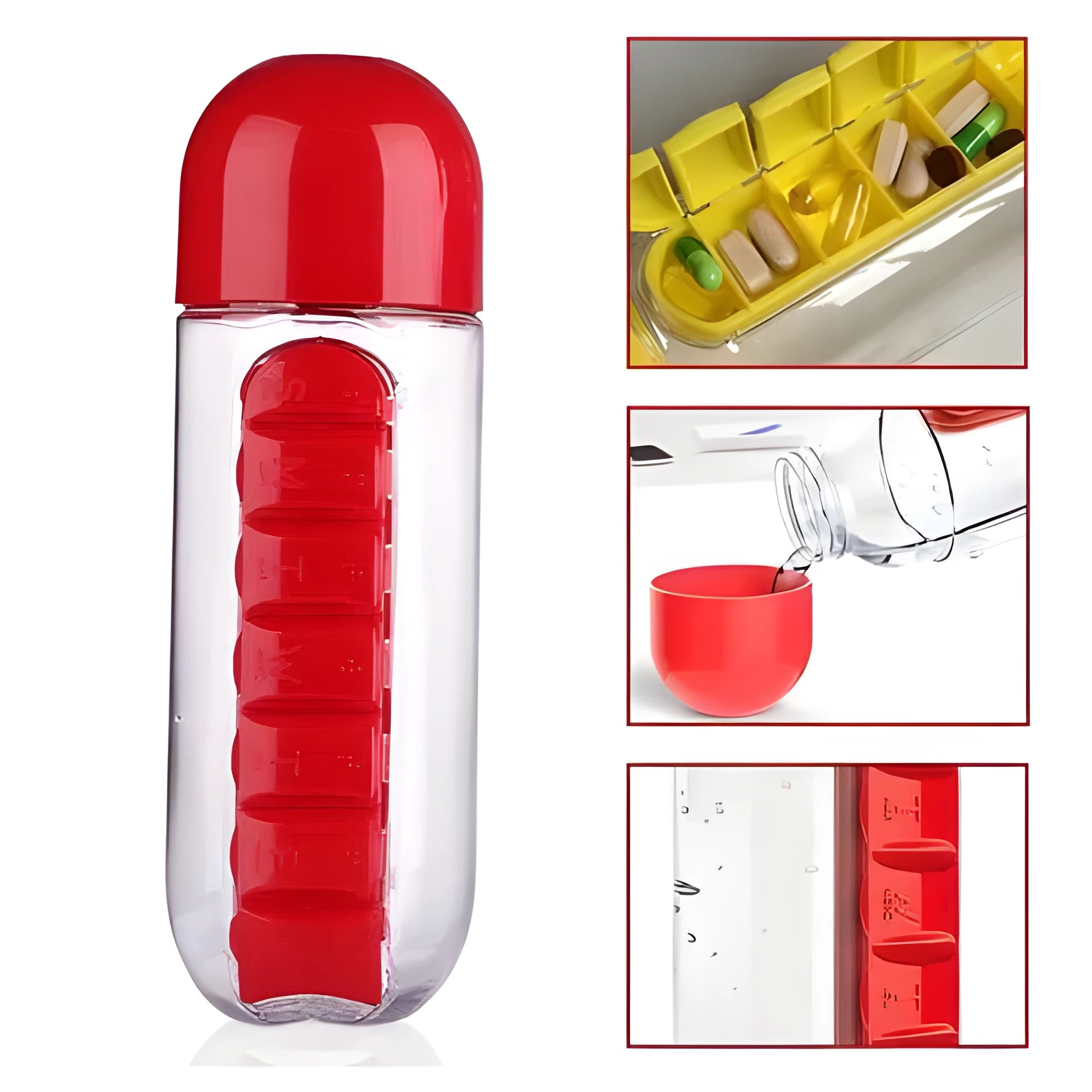 Creative wrist capsule water cup 600ml with medicine box in five colours black pink yellow blue red