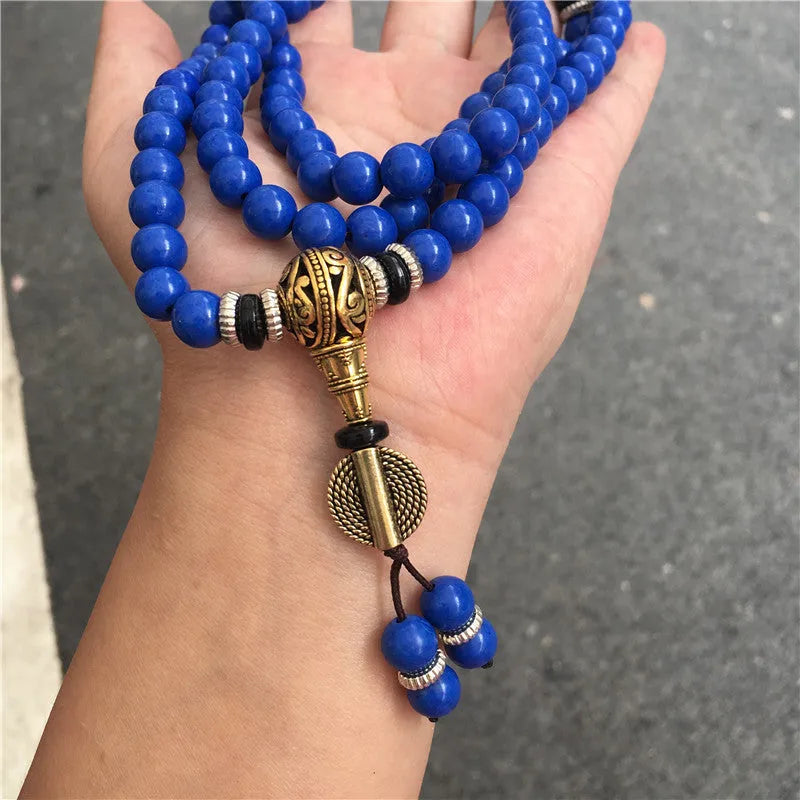 Lapis lazuli multi-circle bracelet with Tibet beads, 8mm beads, modern simplicity style
