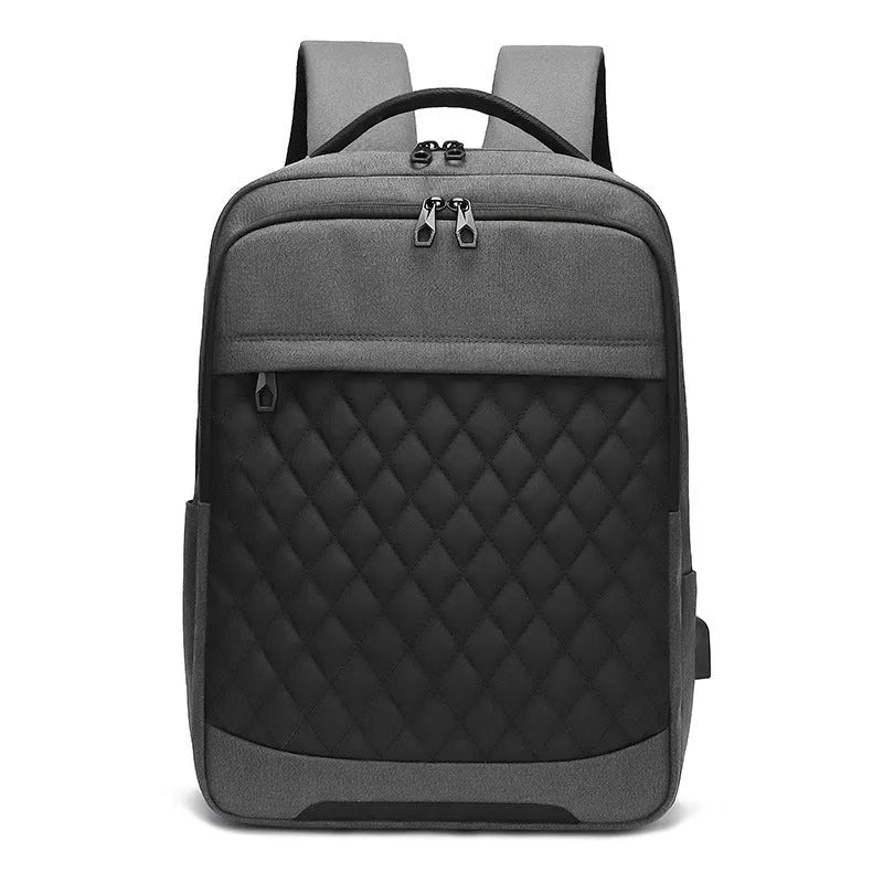 Men's Oxford cloth backpack with curved shoulder straps and diamond mesh details in solid colour