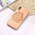 Wooden phone case with laser carved pattern in cherry wood finish for iPhone