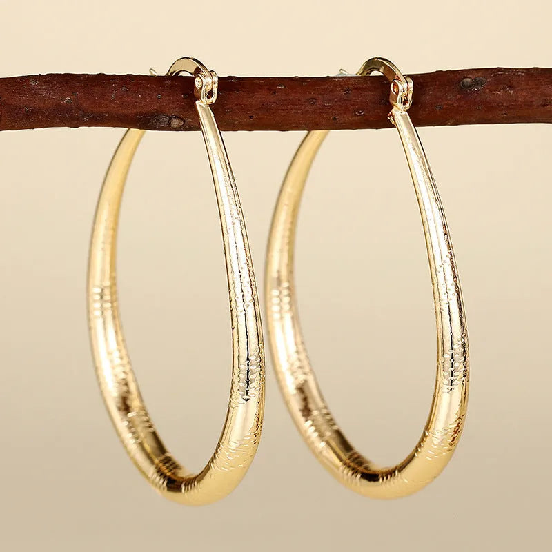 Copper geometric drop ear clip earring for women, electroplated finish, ring and line design