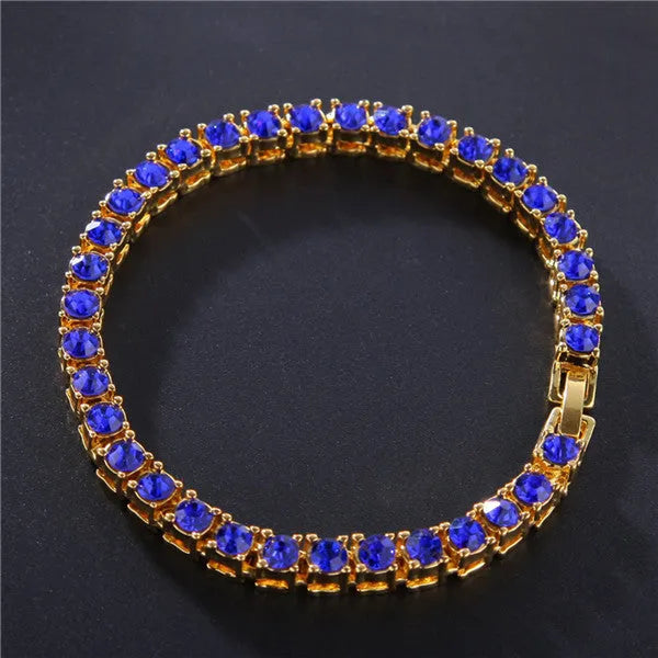 Men's silver alloy hip hop bracelet with a single row of clear rhinestones and geometric zirconia charms on a link chain.