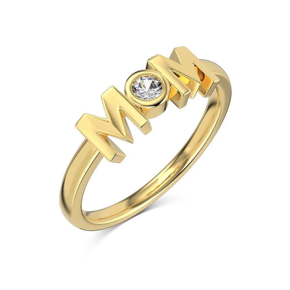 MOM Design silver personality ring with letter motif in gold finish