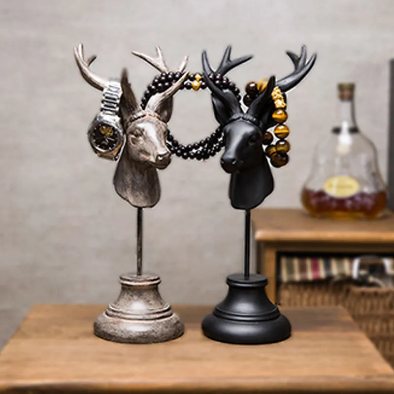 Natural resin animal sculpture ornament in black, white, or wood colour for home decoration.