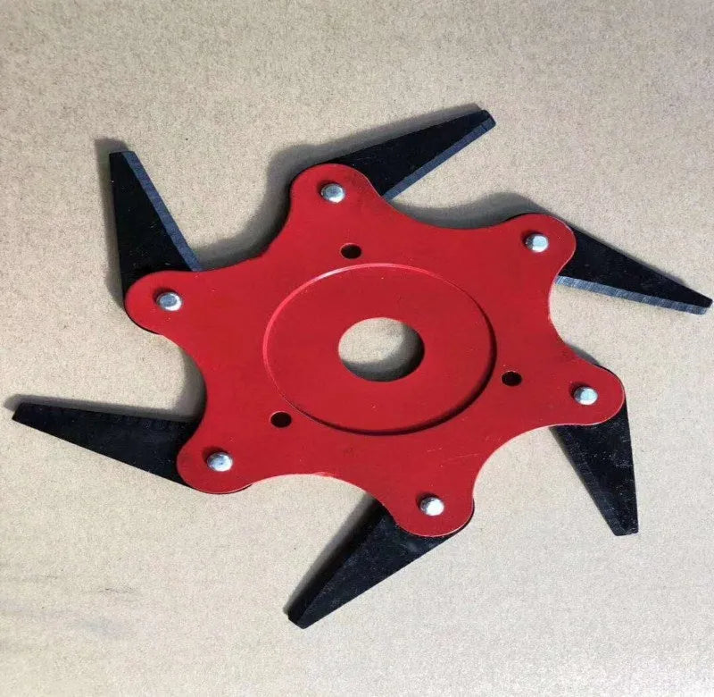 Multi-leaf cast steel mowing head blades with red six-leaf lightweight knife on grass trimmer