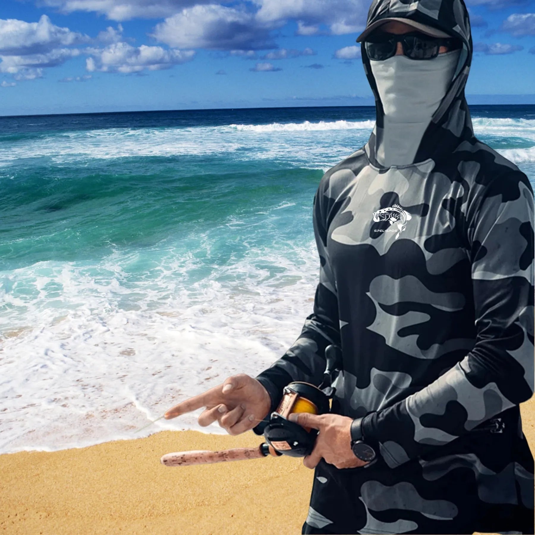 Huk men's long sleeve performance fishing shirt with mesh side panels and crew neck.