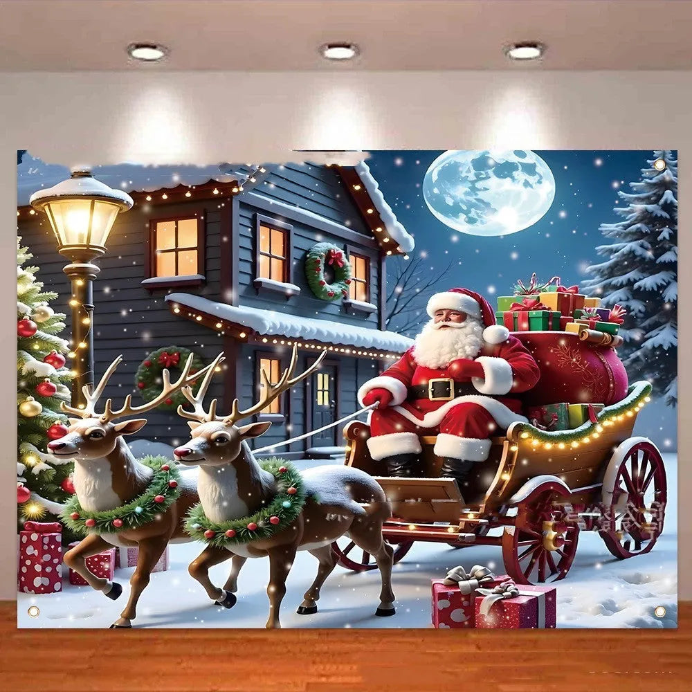 Christmas banner featuring Santa Claus design on polyester fabric