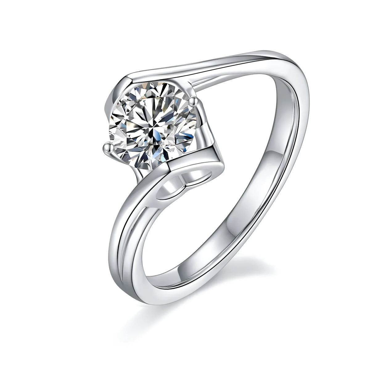 1 carat moissanite solitaire ring in S925 silver with platinum plating, sizes 5 to 9, GRA certificate and gift box