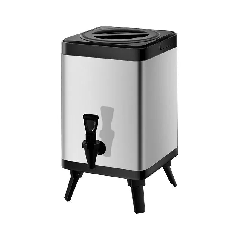 8-litre stainless steel milk tea bucket with square lock closure in silver colour