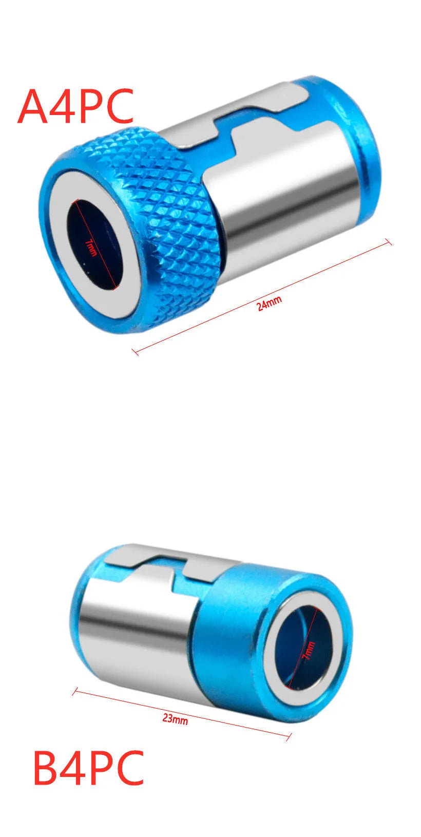 Light blue screwdriver bit with magnetic ring for slotted screw assembly