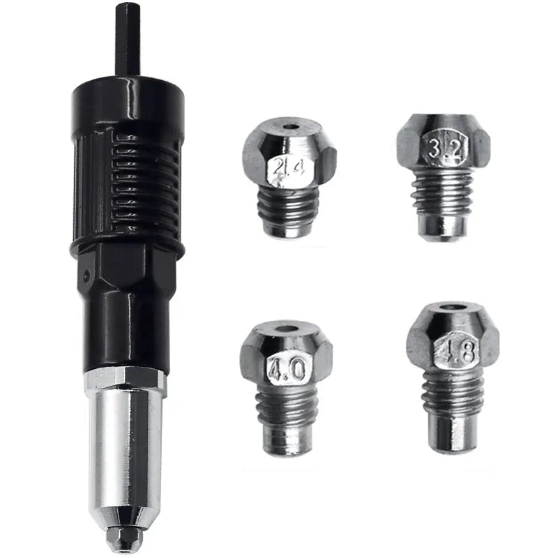 Black metal electric drill rivet gun tool with alloy steel forged head, 173mm length