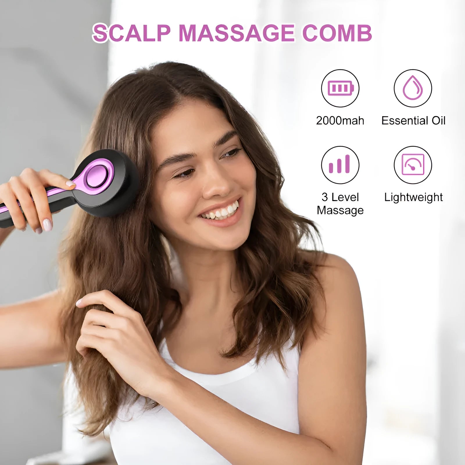 Electric scalp massager with vibration brush head in black, grey or red colours