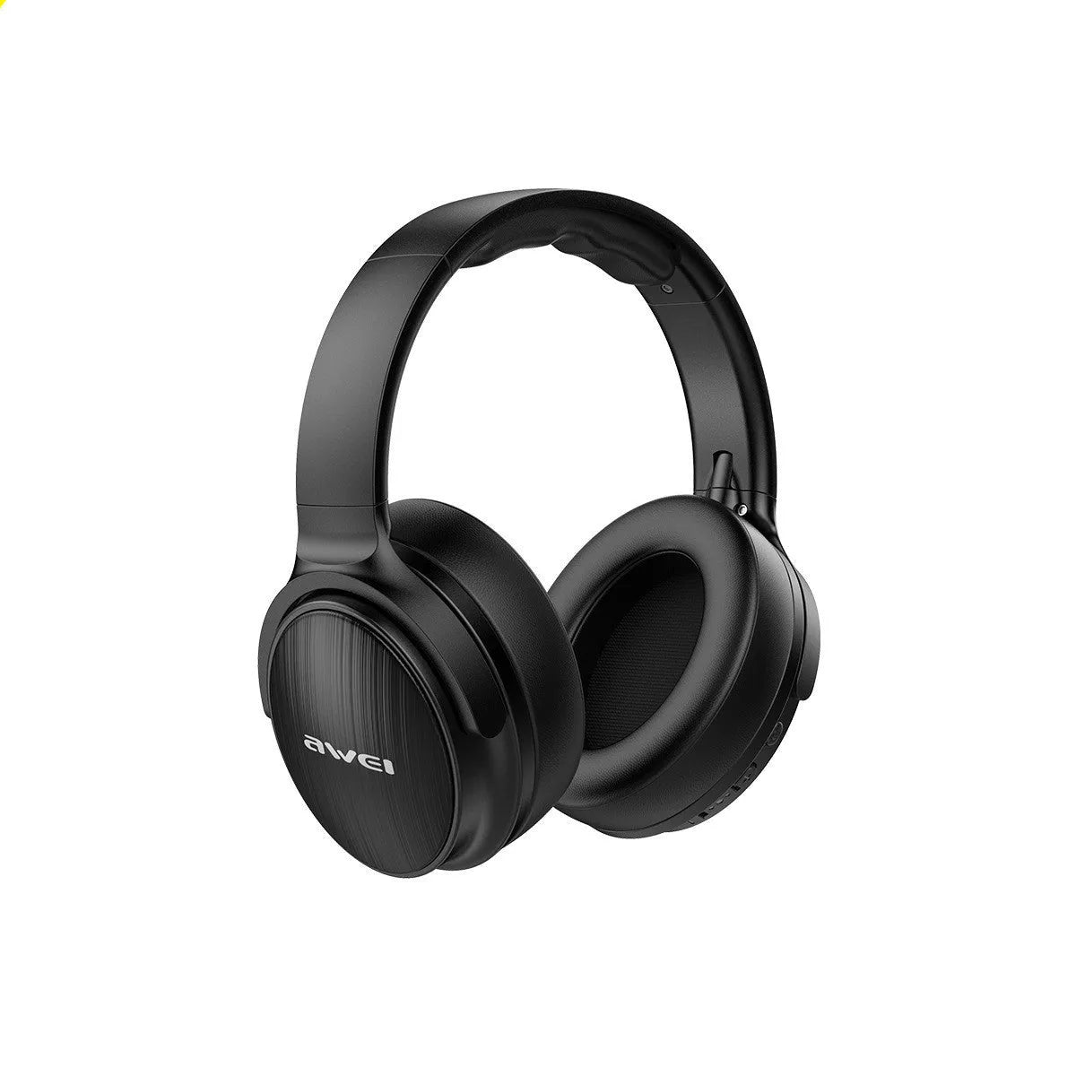 Black foldable wireless Bluetooth 5.0 over-ear headset with 250mAh battery, 15-hour playtime and wired mode