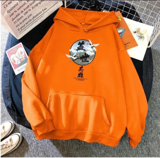 Men's hooded sweater, solid colour, long sleeve, loose fit, polyester, sizes S to 3XL.